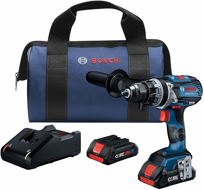 Bosch GSB18V-975CB25-RT 18V Brushless Lithium-Ion 1/2 in. Cordless Connected-Ready Hammer Drill Driver Kit with 2 Batteries (4 Ah) (Renewed)