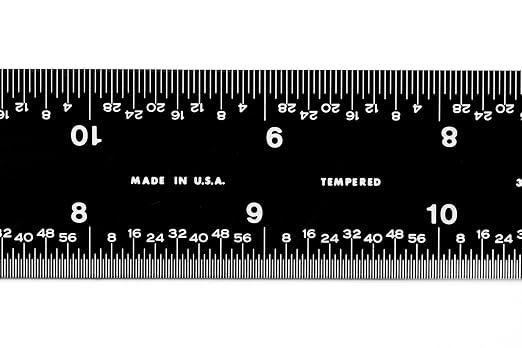 PEC Tools 18-Inch Rigid Stainless Steel Metal Ruler, High-Contrast Black Chrome Finish, 3R Graduation (1/32", 1/64", 1/10", 1/50"), Fully Hardened and Tempered, Made in USA