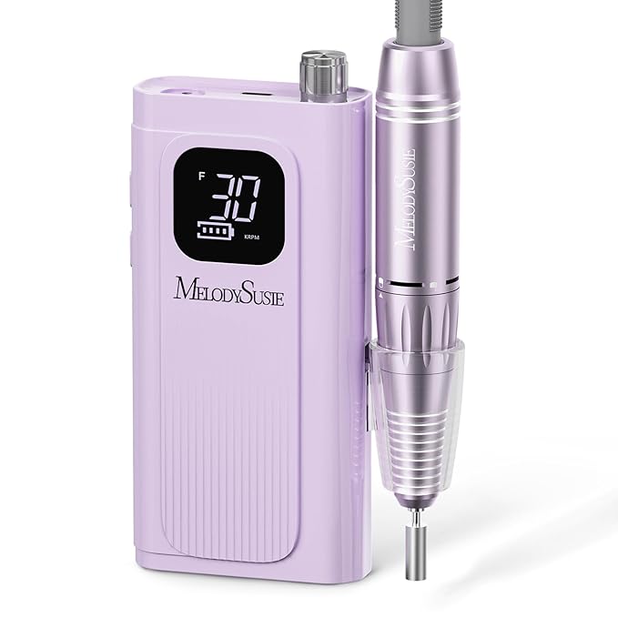 MelodySusie Entry-Level Clip-On Rechargeable Essential Nail Drill, SC300F 30000RPM E-File with LCD Display for All Manicure Shaping & Gel Removal,Ideal for Training,Nail Art Practice & Home Use,Purple