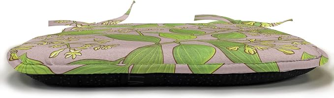Lunarable Cinnamon Chair Seating Cushion Set of 6, Plantation Floral Pattern on a Plain Background, Anti-Slip Seat Padding for Kitchen & Patio, 16"x16", Yellow Green Olive Green