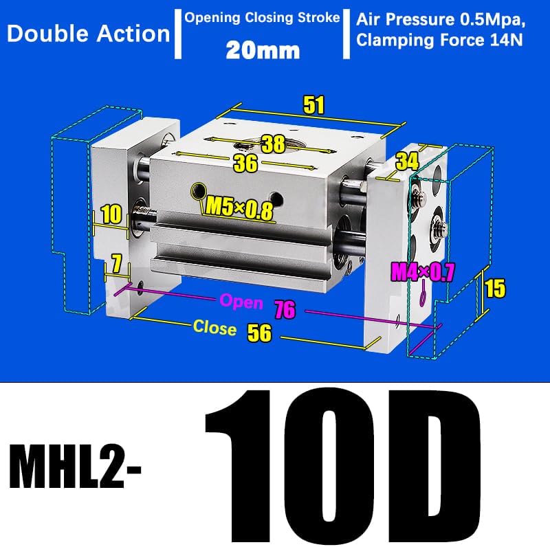 MHL2-20D MHL2-20D1 MHL2-20D2 Double Acting Pneumatic clamp Wide Type Pneumatic clamp Parallel Cylinder Aluminum clamp(MHL2-10D)