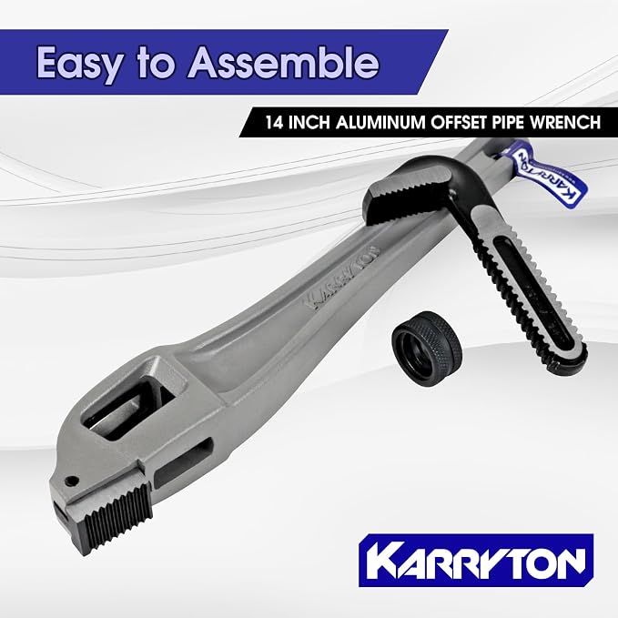 14 Inch Aluminum Offset Pipe Wrench, 3"/76mm Adjustable Jaw Capacity, Heavy Duty Plumbers Wrench with Drop Forged Steel Jaw(CR-V), Perfect Plumbing Tool Exceed GGG Standard