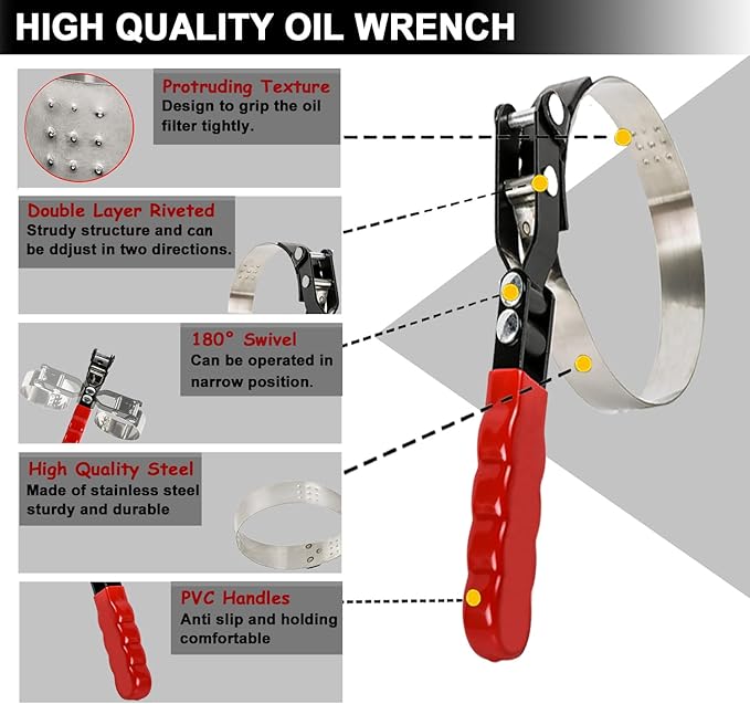 Extra Large Oil Filter Wrench, Oil Filter Wrench Tool Fits Filter from 4-3/4"to 5-1/4" for Cars, Motorcycles and Trucks