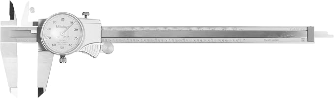Mitutoyo 505-743J Dial Caliper, 0-8" Range, 0.001" Graduation, 0.1"/Rev, Smooth Dial Movement with Shock Protection, TiN Coated Sliding Surface for Wear Resistance, Lock Screw | 0.001" Graduation