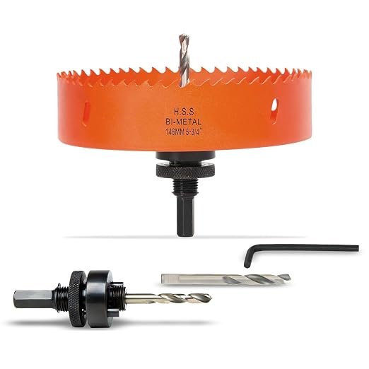 5-3/4 Inch Hole Saw with Arbor for Wood Metal Plastic, 5.75 in Bimetal Hole Cutter, Fast Chip Removal, Smooth Flat Drilling Edge, Lighter and Portable