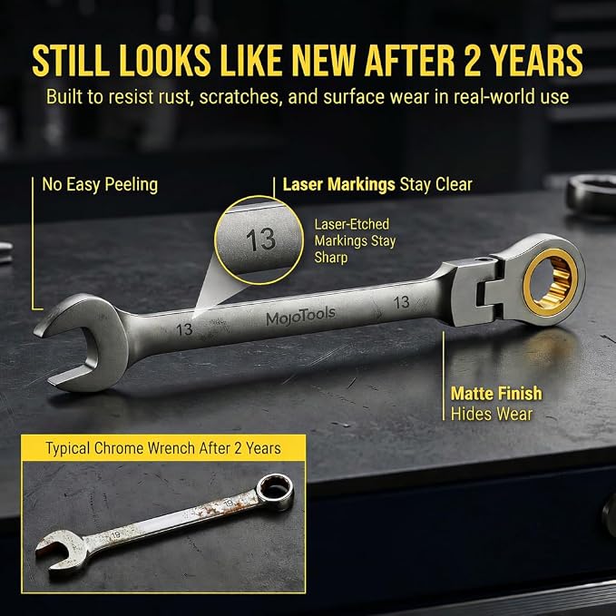 13mm Flex-Head Ratcheting Combination Wrench, Metric Standard, 72-Tooth 12-Point Ratchet Box End & Open-End Spanner, CR-V Steel, Nickel-Plated for Durability