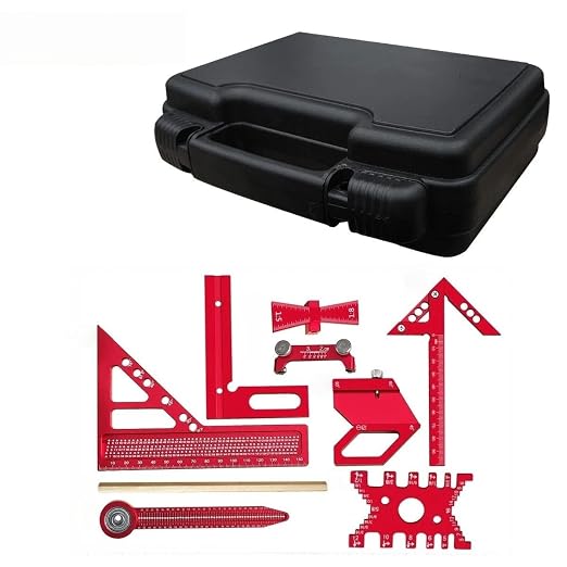 Carpentry Square Kits with Box, Aluminum Scribeing Ruler, Multi-Purpose Marking Ruler, Precision Layout Measuring Tool for Engineer Carpenter (8pcs with Box)