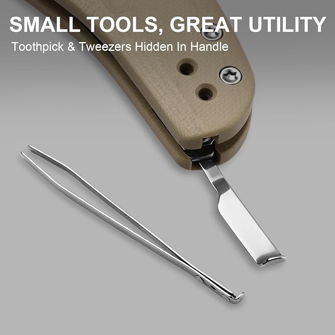 Kizer C01C Uti 2 (Tool-Free Version) Utility Knife, Button Liner Lock Box Cutter Pocket Knife with 5PCS Razor Blades, Thumb Stud Folding Knives with Brown G10 Handle for Men Women V3488.29JNA2