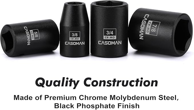 CASOMAN 19 Piece 1/2-Inch Drive Standard Impact Socket Set, SAE, Shallow, 3/8" to 1-1/2", Cr-Mo Alloy Steel, Radius Corner Design, Impact Grade