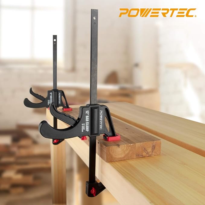 POWERTEC 71597 36 Inch Bar Clamps with Spreader, Trigger Clamps for Woodworking, One-Handed Carpenter Quick Clamp Sets for Gluing, Wood Clamps for Woodworking Tools, 2 pack