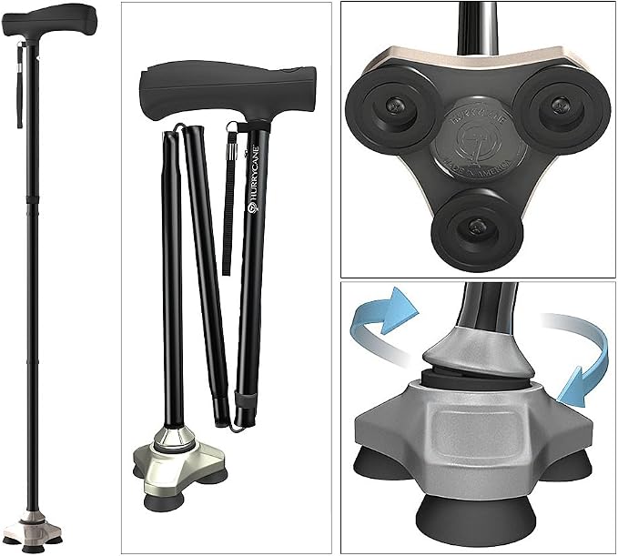 HurryCane Freedom Edition Foldable Walking Cane with T Handle