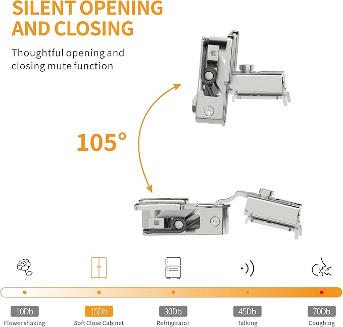Chibery 10 Pack 1/2" Overlay 3D Soft Close Concealed Hinge, Face Frame Door, Small Angle Slow Close, Self Closing Hidden Satin Nickel, 105° Concealed Stainless Steel Hinges for Kitchen Cabinet Door
