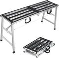 Folding Scaffolding Platform Steel Step Ladder Stool Height Adjustment 27-43"(H) Portable for Home Improvement, Drywall Painting, Maintenance at Height, Maximum Load 600lbs