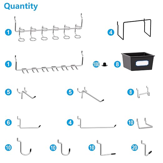 FRIMOONY Peg Board Organizer Accessories, Pegboard Hook Locks, Bins, for Organizing Pliers, Wrenches, Screwdrivers, 202-Piece