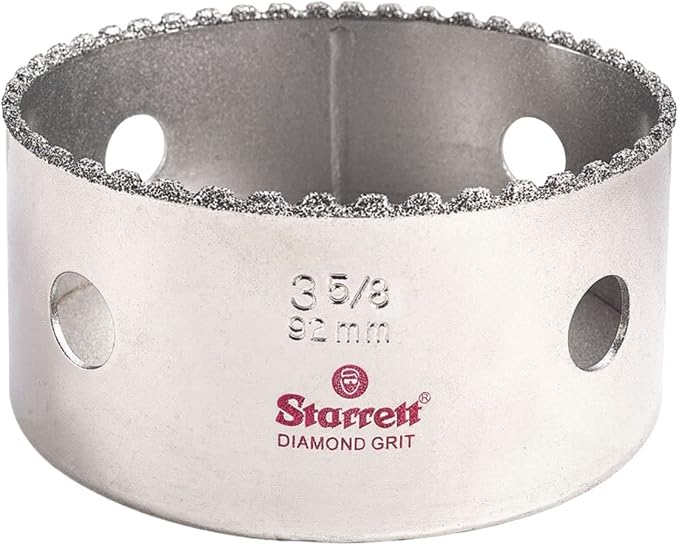 Starrett Diamond Grit Hole Saw, 3-5/8" Dia, 1-5/8" Cutting Depth | Ideal For Drilling Small Diameter Holes, 5/8-18 Thread Size, A2/A10 Arbor, 1-5/8" Cutting Depth, Silver Finish, KD0358-N