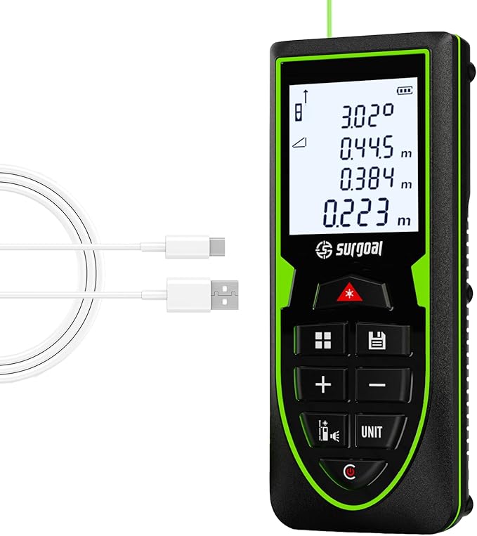 Mini Green Laser Distance Meter 262Ft – Rechargeable Digital Measuring Tool with USB Type-C, Area/Volume Modes, Max/Min, ±3mm Accuracy, Pocket-Sized Compact Design