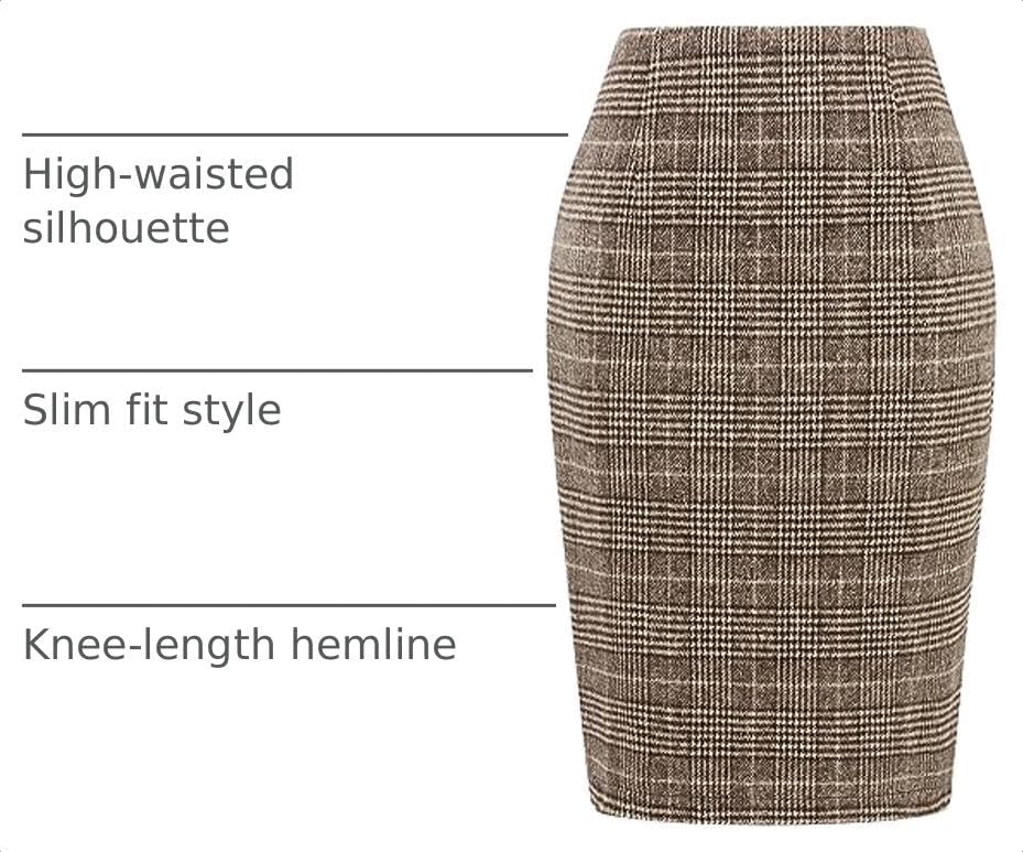 IDEALSANXUN Plaid Skirts for Women Fall Winter Knee Length Pencil Wool Skirt with Slit