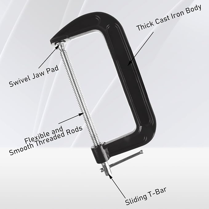 4Pcs 8 Inch C Clamp Heavy Duty C-Clamps Quality Iron C-Clamps Industrial Strength C Clamp Set for Woodworking Welding Building Metal Workpiece