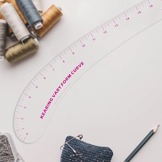 KEARING 18inch Clear French Curve Ruler for Pattern Making, Vary Form Curve Ruler for Sewing, Sandwich Line Scale, Clear Hip Measuring Curve Transparent Fashion Designer's Ruler for Quilting