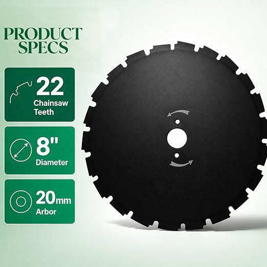 8 Inch Brush Cutter Blade 20mm Arbor - 2 Pack, Compatible with Echo SRM-225 SRM-266 SRM-280 SRM-2620 and More