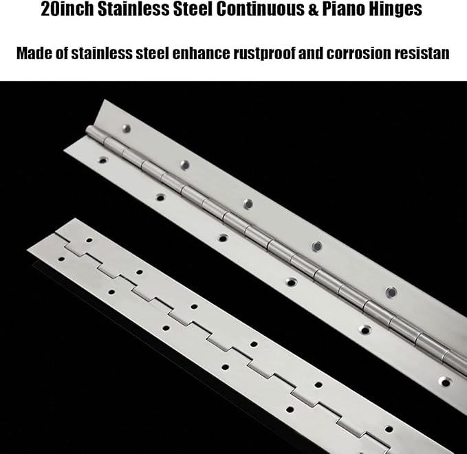 EPHECH 20Inch Continuous & Piano Hinges, 2PCS Heavy Duty Stainless Steel Piano Hinge, Smooth Polished Folding Continuous Hinge, 0.04inch Leaf Thickness, 1.2inch Open Width