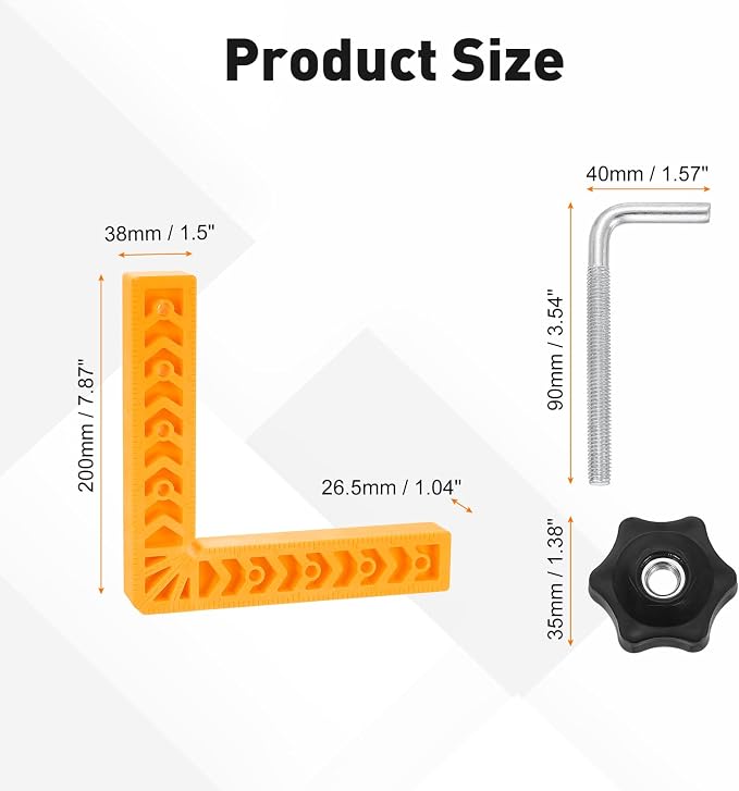 HARFINGTON 4Pcs Corner Clamp 90 Degree 8" Right Angle Clamp Set for Woodworking, ABS Plastic Positioning Square Tool for Picture Frame Box Cabinets Drawers, Yellow