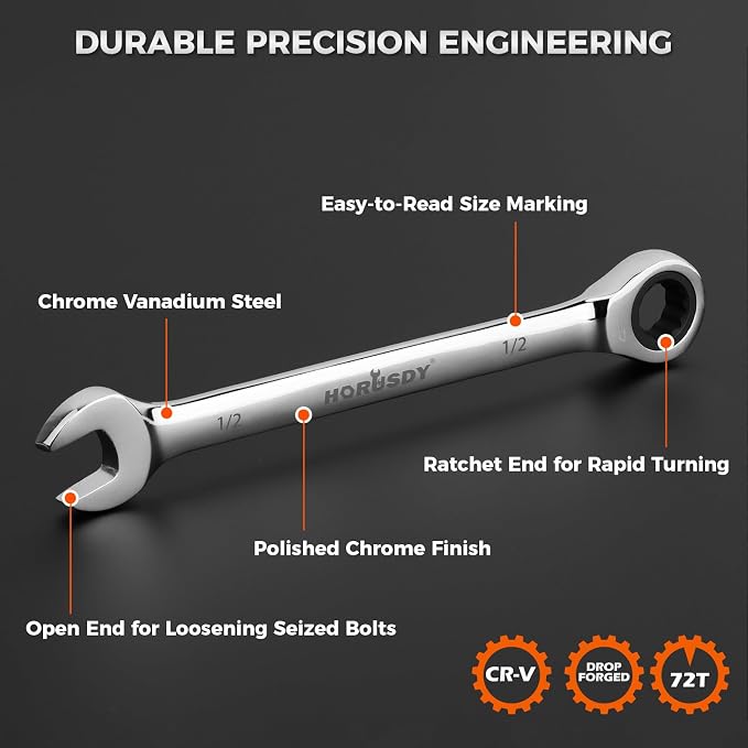 HORUSDY 48-Piece Ratcheting Wrench Set, Metric 6-18mm & SAE 1/4-3/4", Cr-V Steel 72 Teeth Ratchet Wrench with Roll Up Pouch and Hex Keys