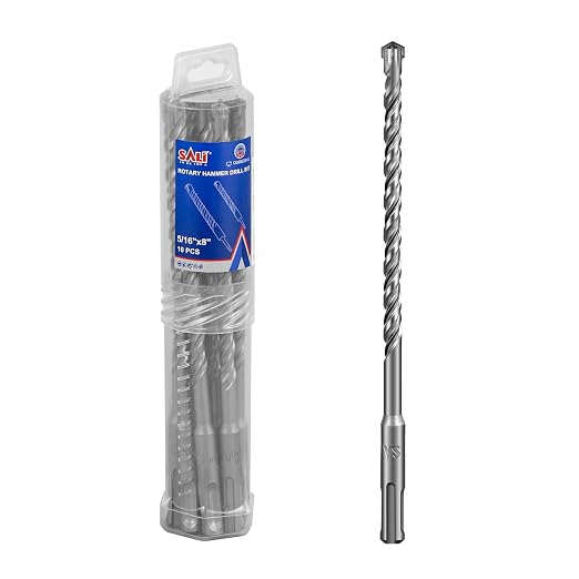 SALI SDS Plus Rotary Hammer Drill Bit 10 Pcs 5/16"*8" Concrete Drill Bit Kit Cross-Type Double Thread Carbide Material Suitable for Concrete, Brick, Cement Walls, Stone, Hammer Drill Bits for Concrete