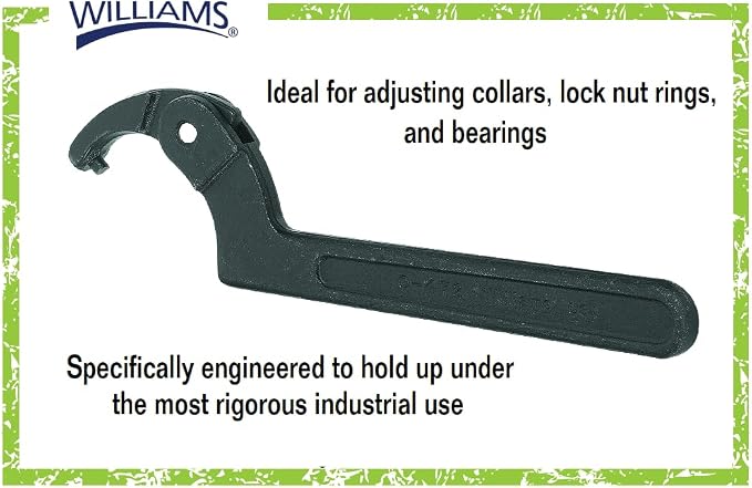 Williams JHW471 Adjustable Hook Spanner Wrench with Span Diameter of 3/4 to 2-Inch, Ideal for Adjusting Collars, Lock Nut Rings, and Bearings