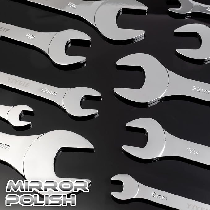 YIYEIE 18Pcs Super-Thin Wrench Set, 3mm Ultra-Slim Open End Wrenches | Metric (5.5-27mm) & SAE (1/4" to 1-1/16"), Flat Wrench for Tight Space, Low-Profile, CR-V Steel, with Mirror Finish
