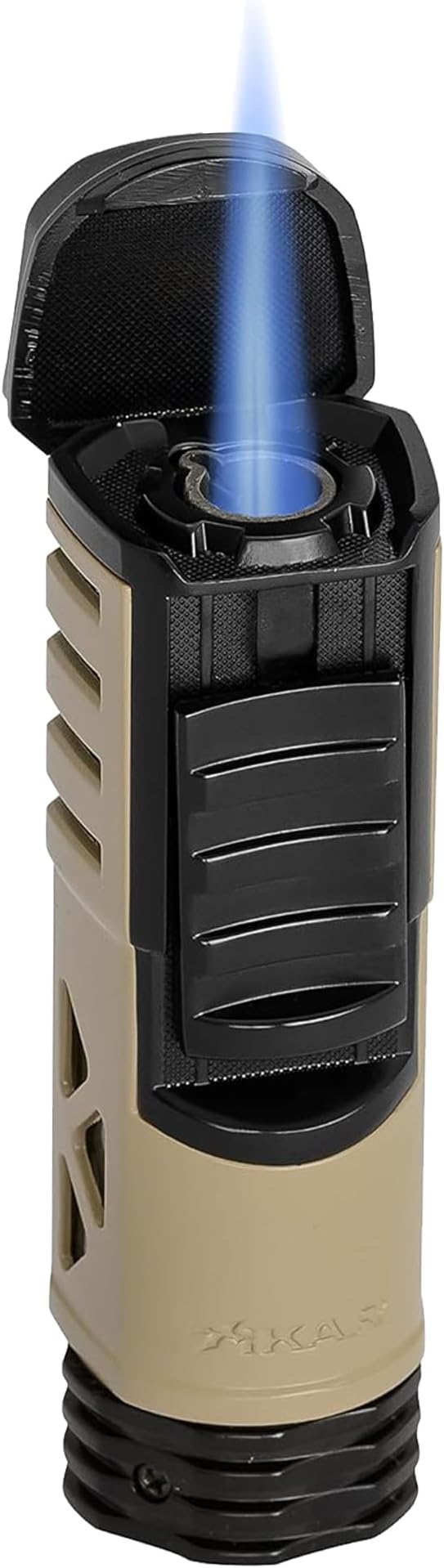XIKAR Tactical Single-Jet Lighter, Tan and Black - Powerful Flame, Rugged Design with Rest Feature, Pocket Clip, EZ-View Fuel Window, and Adjustable Flame Height - Ideal for Outdoor Use