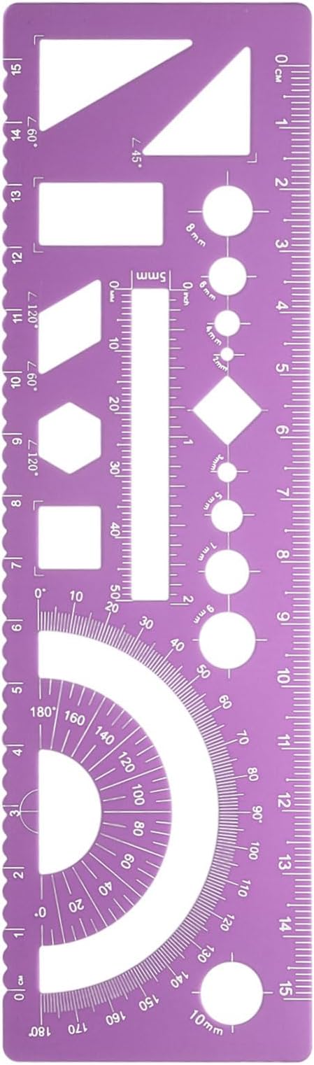 HARFINGTON Multifunctional Geometric Rulers 15cm Metric and SAE Aluminum Straight Edge Protractor Angle Math Measuring Ruler Geometric Drawings Templates for Drawing Drafting, Rose