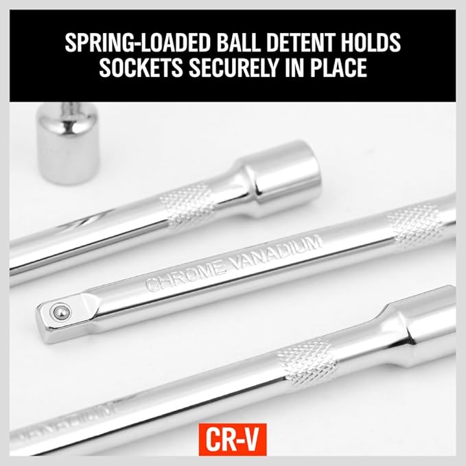 1/4" Socket Extension Set - 4PCS Drive Socket Quarter Inch Extension Bar Set 2" / 50mm, 3" / 75mm, 4" / 100mm, 6" / 150mm CR-V Durable Material