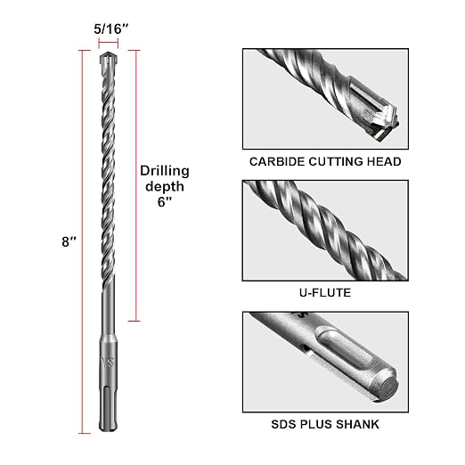 SALI SDS Plus Rotary Hammer Drill Bit 10 Pcs 5/16"*8" Concrete Drill Bit Kit Cross-Type Double Thread Carbide Material Suitable for Concrete, Brick, Cement Walls, Stone, Hammer Drill Bits for Concrete