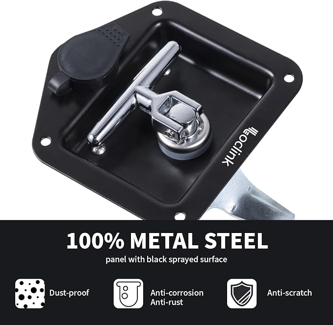 Black T-Handle Truck Tool Box Latch Replacement kit, 6PCS Folding Lock with Keys Truck Box Trailer Door RV Camper Storage Box, 4.9" L x 4.8" W, 6 Pack