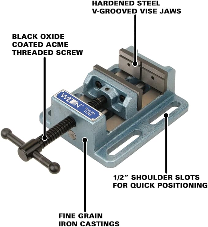 Wilton Low-Profile Drill Press Vise, 4" Jaw Width, 4" Jaw Opening, 1-1/2" Jaw Depth (Model LP4)
