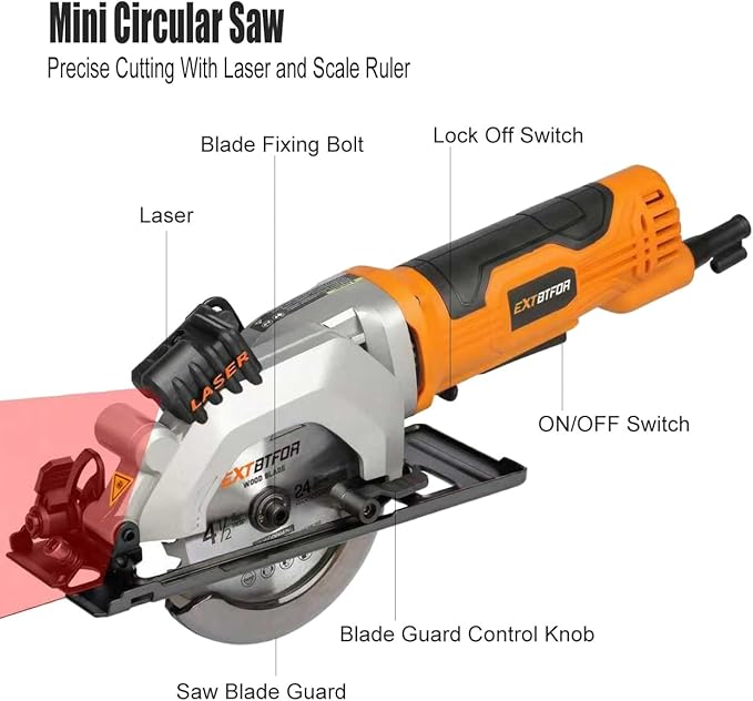 Power Circular Saw,4.8A Mini Circular Saw with Laser Guide,4000RPM Corded Saw Equipped with 3 Pcs 4-1/2" Blades，Maximum Cutting 1-11/16" at 90° and 1-1/8"at 45° for Wood, Soft Metal, Plastic