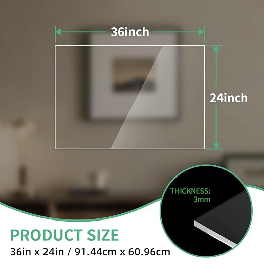 (2 Pack) 1/8”(3mm) Thick Clear Acrylic Sheets, 24X36 Plexiglass Sheets for Craft, Sign Blank, DIY Display Project, Cut with Saw or Hand Tools