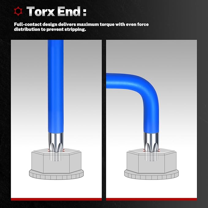 TOMMARS 9-PC Magnetic Torx Wrench Set, Color Coded T-Handle & Long Arm | Magnetic Head for Precision, TORX(T10-T50), Color Coded, Includes Screwdriver Bit Set & Adapter, S2 Steel