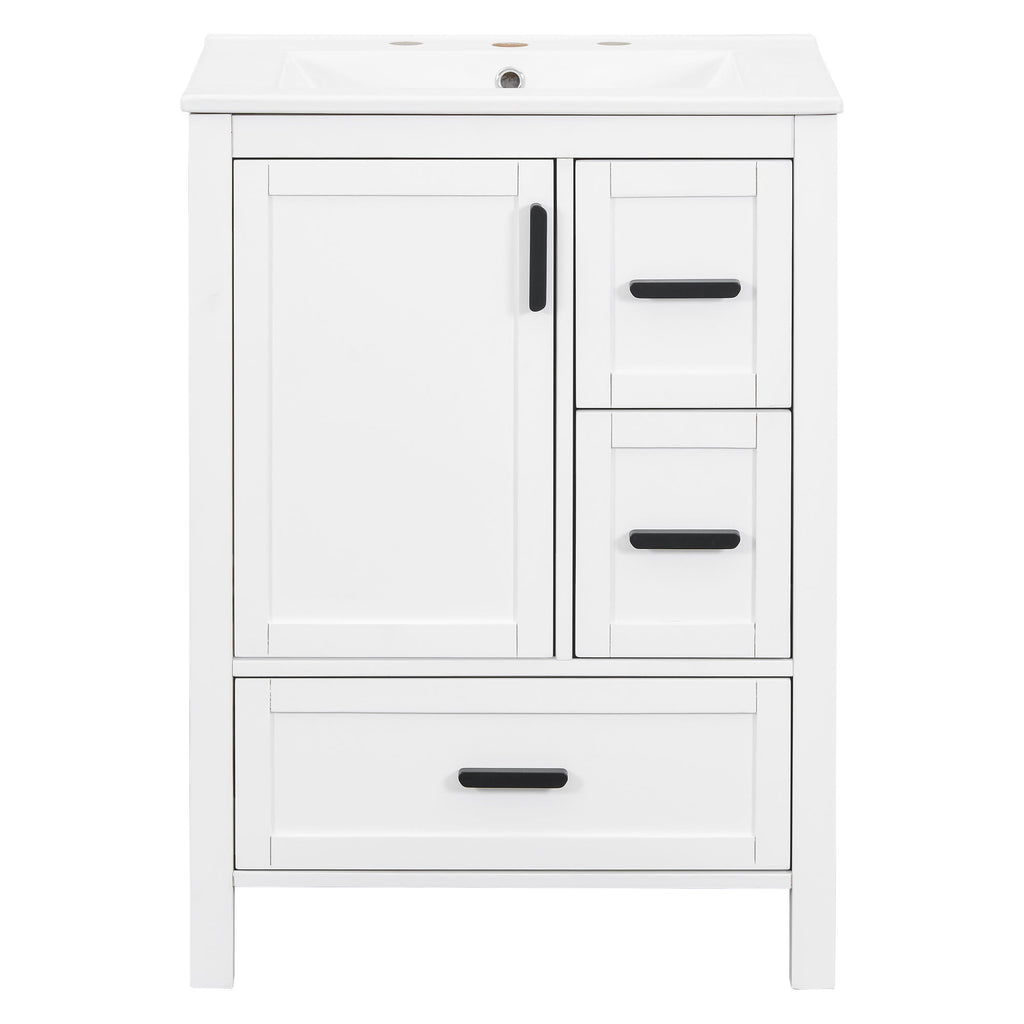 Bathroom Vanity With Sink, Soft-Close Doors, Double-Layer Shelf And 3 Drawers