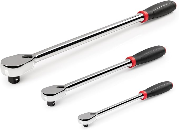 TEKTON 1/4, 3/8, 1/2 Inch Drive Ratchet Set, 3-Piece | SRH99004 | 9, 12, 18 in., Non-Quick-Release, Comfort Grip