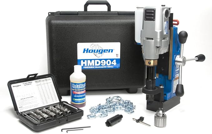 Hougen HMD904 115-Volt Magnetic Drill Fabricator's Kit with Integrated Coolant Bottle Plus 1/2" Drill Chuck, Adapter, and 12002 Rotabroach Cutter Kit