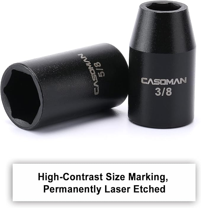 CASOMAN 14 Pieces 1/2-Inch Drive Shallow Impact Socket Set, 6-Point, SAE, 3/8" to 1-1/4"