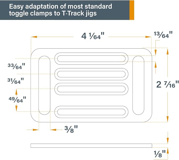 POWERTEC 72138 36 Inch Double-Cut Profile Universal T-Track 2pc with Toggle Clamp Mounting Plate and 4pc Horizontal Toggle Clamp, Woodworking Jigs & Fixtures, Drill Press Table, Router Table,Workbench