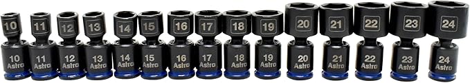 Astro Tools 78315 3/8" Drive 10-24mm Pinless Universal Impact Sockets - No Skips - 15 Piece