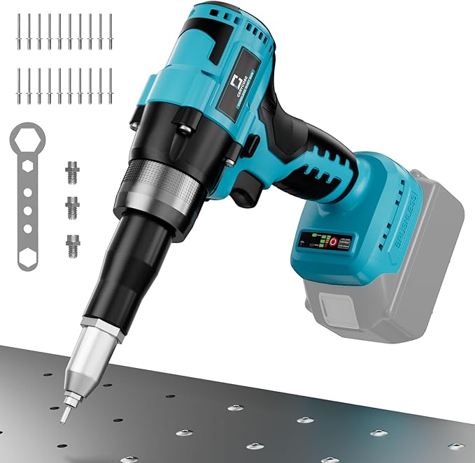 Cerycose Rivet Gun Compatible with Makita 18V Battery,Cordless Riveters Tool,Brushless Rivet with 3 Size(1/8", 5/32", 3/16") Aluminum Rivets & LED Light for Construction,Metalworking