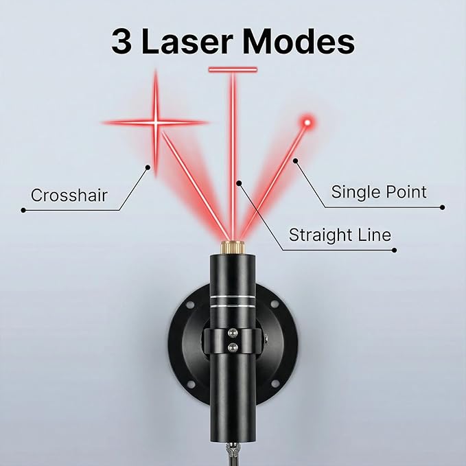 Three-Head Red Laser Level with 2M Charger | 650nm Cross/Linear Laser Generator | Rechargeable Alignment Tool for Woodworking, Construction & Fabric Cutting (Base & AC/DC Adapter), Red Line
