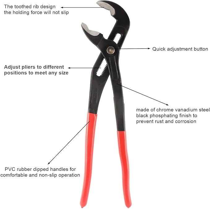 HighFree 3PCS Water Pump Pliers Set 7Inch, 10Inch, 16Inch, Tongue and Groove Pliers Set Quick Adjustment by Pressing and Sliding Grips Any Shaped Object