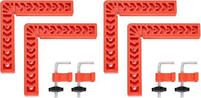 HARFINGTON 4Pcs Corner Clamp 90 Degree 8" Right Angle Clamp Set for Woodworking, ABS Plastic Positioning Square Tool for Picture Frame Box Cabinets Drawers, Orange