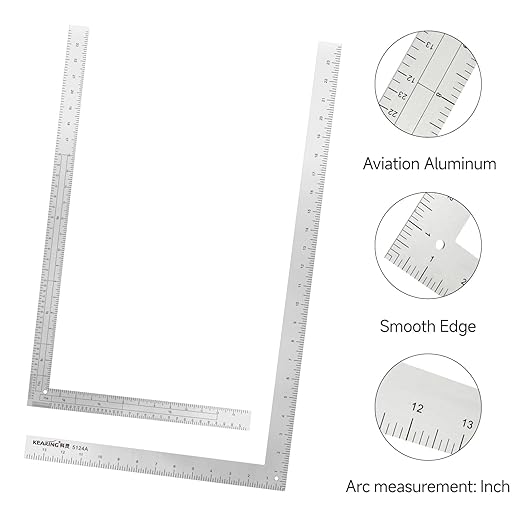 Kearing 24" x 14" L-Square Ruler with Multi-Scale French Curve, Professional Fashion Designer's Sewing Ruler for Pattern Making, Quilting, Design